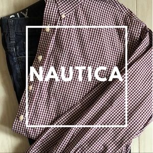 NAUTICA XL Dress Shirt + Excellent + Red/ White